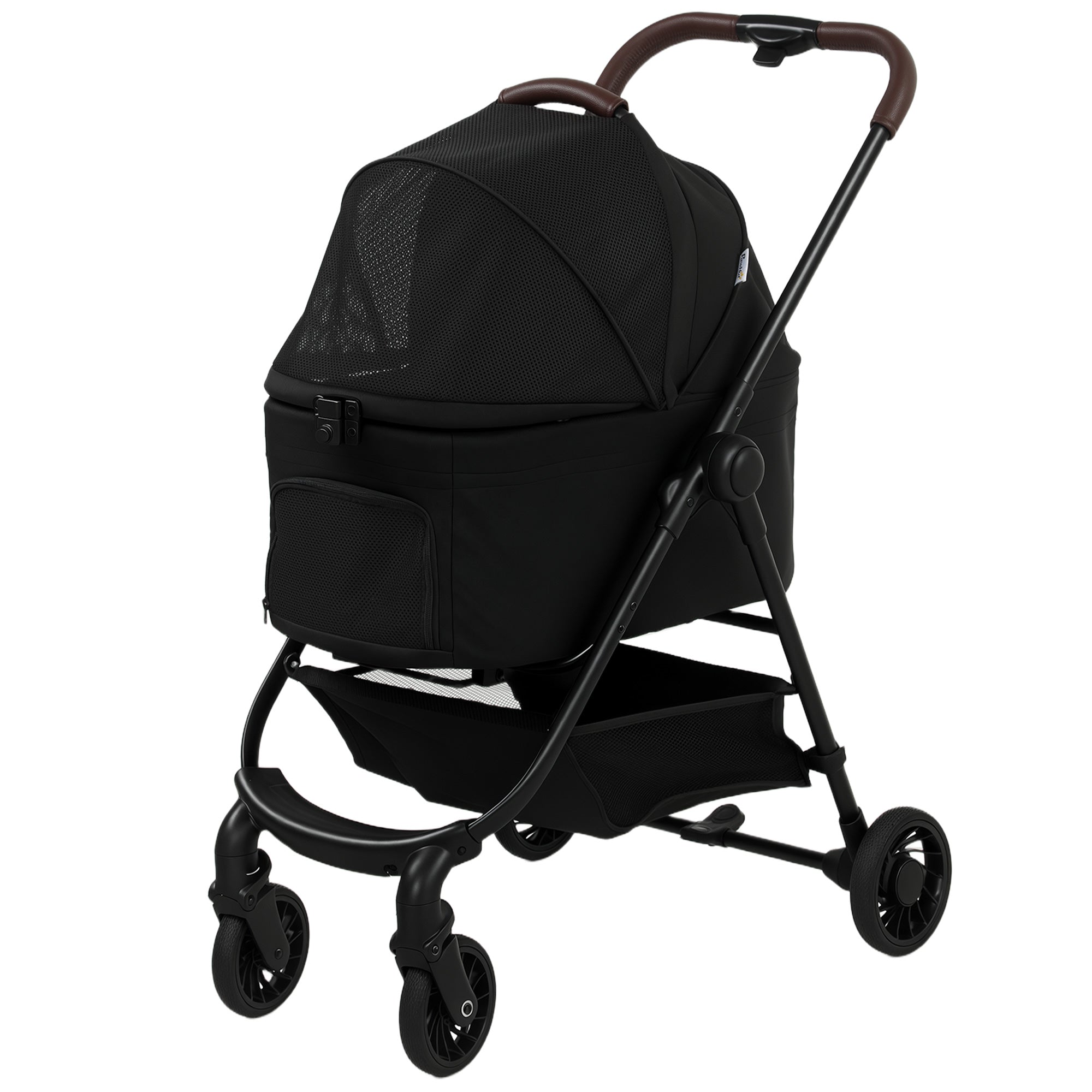 Dog Stroller, 3 in 1 Foldable Pet Stroller for Small Puppy Cat with Detachable Travel Carrier, 4 Wheels Dog Pram with Storage Basket, Seat Leashes, Mesh Window, Black