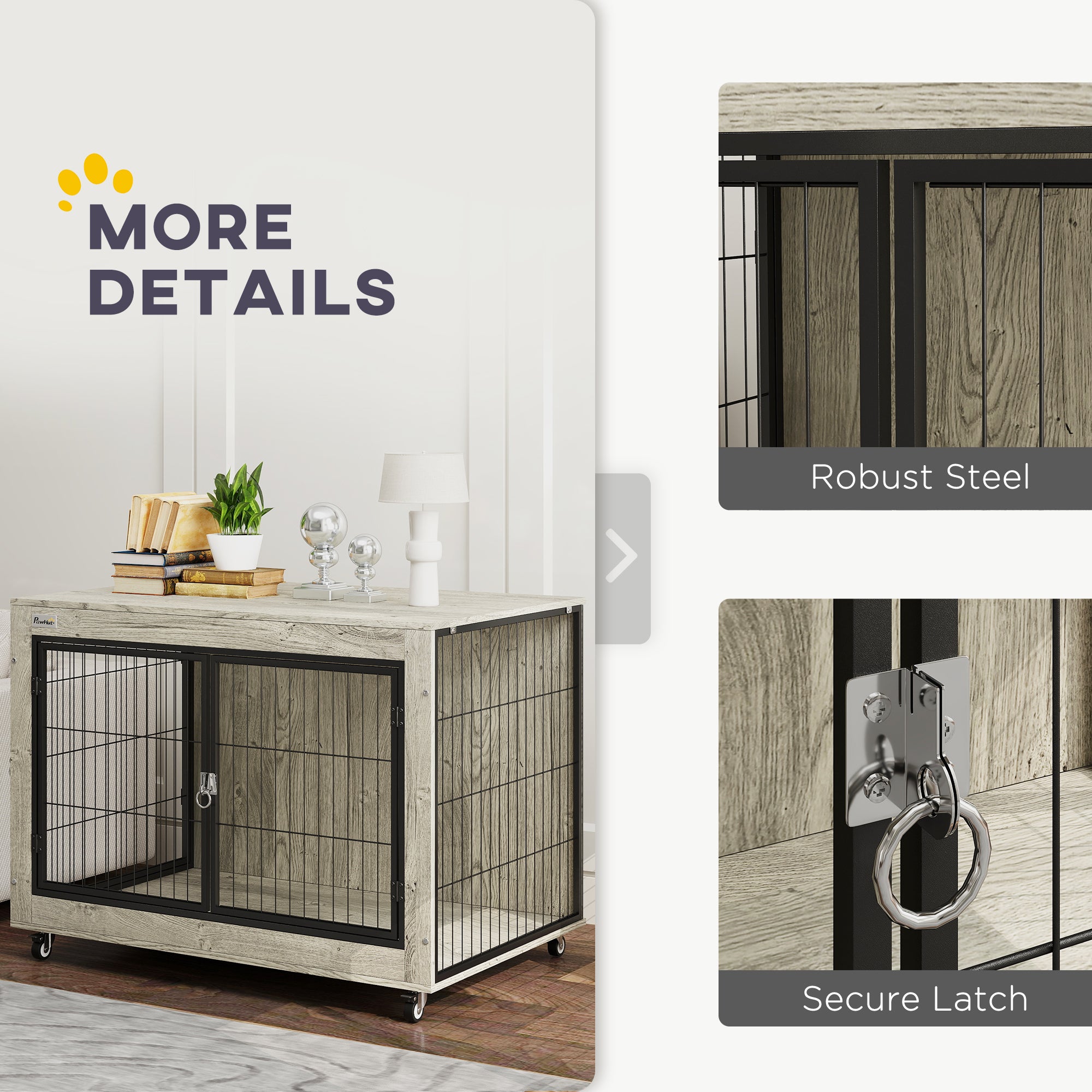 PawHut 39" Dog Crate Furniture with Wheels, Dog Kennel Furniture with Interchangeable Side Door, Dog Cage End Table for Large Dogs, Gray
