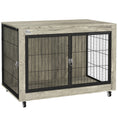 Load image into Gallery viewer, PawHut 39" Dog Crate Furniture with Wheels, Dog Kennel Furniture with Interchangeable Side Door, Dog Cage End Table for Large Dogs, Gray
