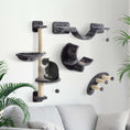 Load image into Gallery viewer, 4Pcs Cat Wall Shelf with Scratching Post, Cat Wall Shelves for Relaxing, Climbing, Cat Wall With Soft Ladder, Hammock, Play Balls, Dark Grey
