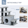 Load image into Gallery viewer, Adjustable Height Cat Stairs with Jute Scratching Posts, Cat House for Cozy Rest, Pet Steps for Couch Sofa and High Bed with Hanging Ball, Front Hole, Platform, Grey
