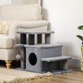Load image into Gallery viewer, Adjustable Height Cat Stairs with Jute Scratching Posts, Cat House for Cozy Rest, Pet Steps for Couch Sofa and High Bed with Hanging Ball, Front Hole, Platform, Grey
