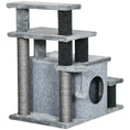 Load image into Gallery viewer, Adjustable Height Cat Stairs with Jute Scratching Posts, Cat House for Cozy Rest, Pet Steps for Couch Sofa and High Bed with Hanging Ball, Front Hole, Platform, Grey
