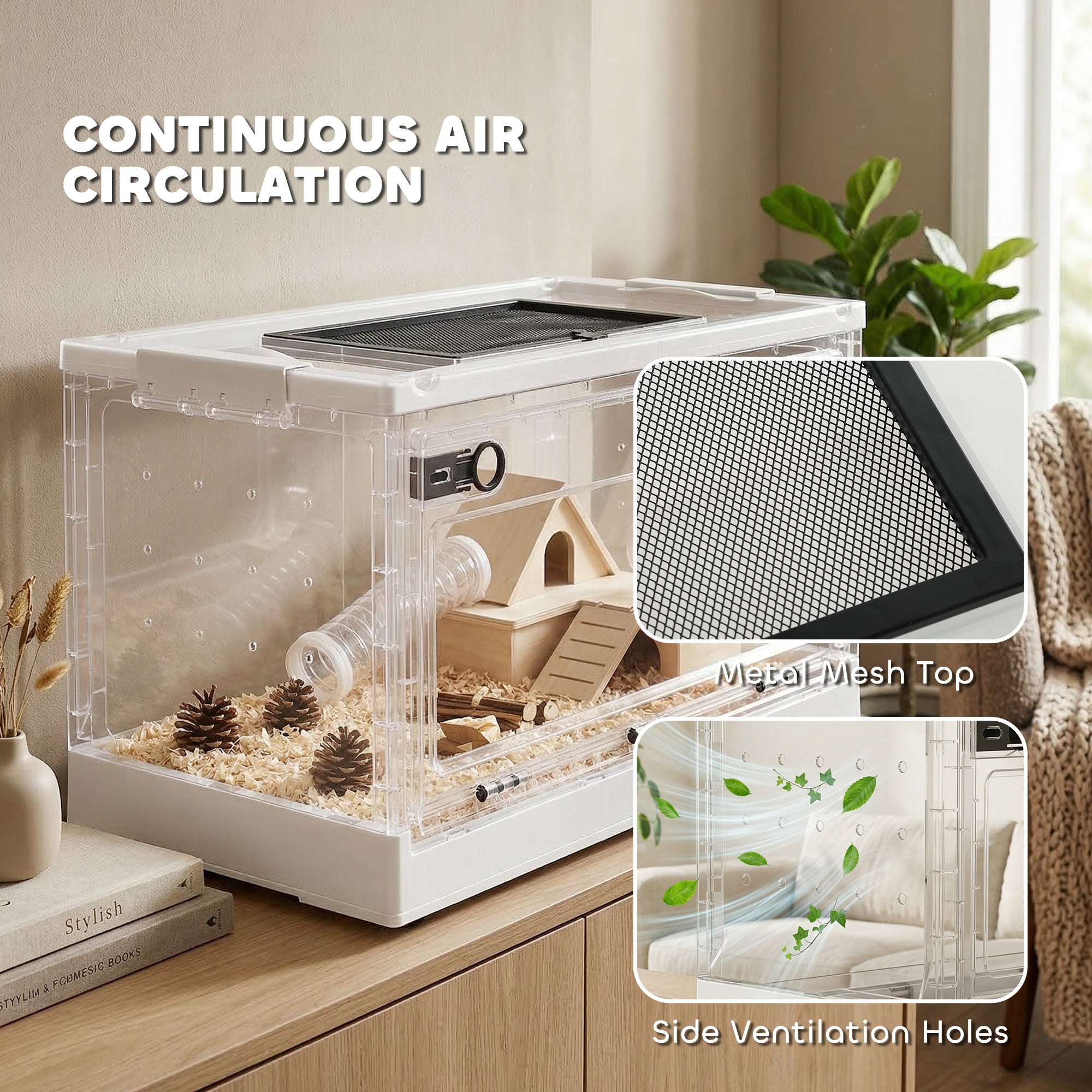Hamster Cage, Stackable Small Animal Cage with Front Door, Ventilated Gebril Habitat for Dwarf Hamsters, Gerbils, Mice, 22" x 13" x 12", White