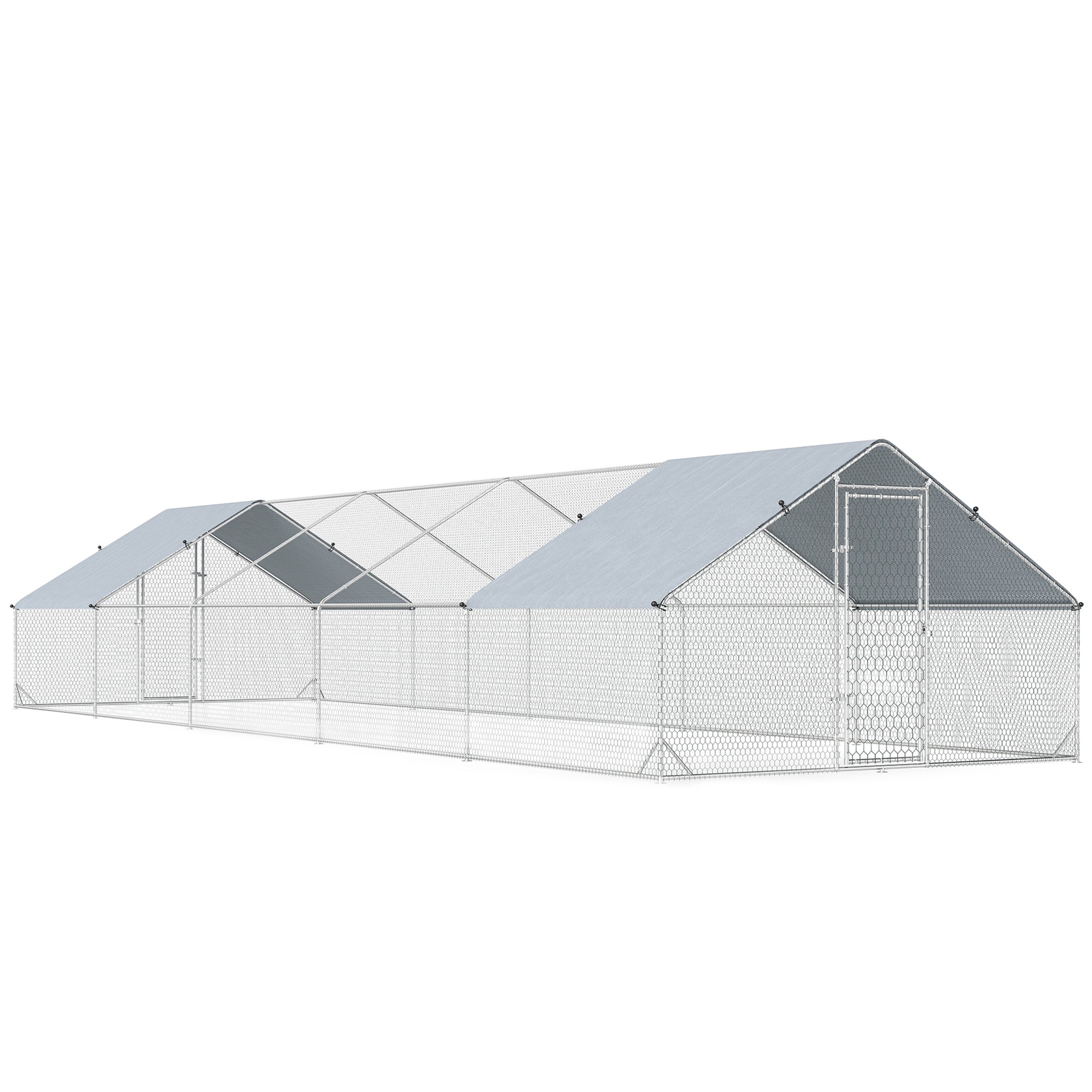 Large Chicken Coop Metal Chicken Run with Waterproof and Anti-UV Cover, Spire Shaped Walk in Fence Cage Hen House for 30-40 Hens, for Outdoor Yard Farm, 1" Tube Diameter, 33' x 10' x 6.4'