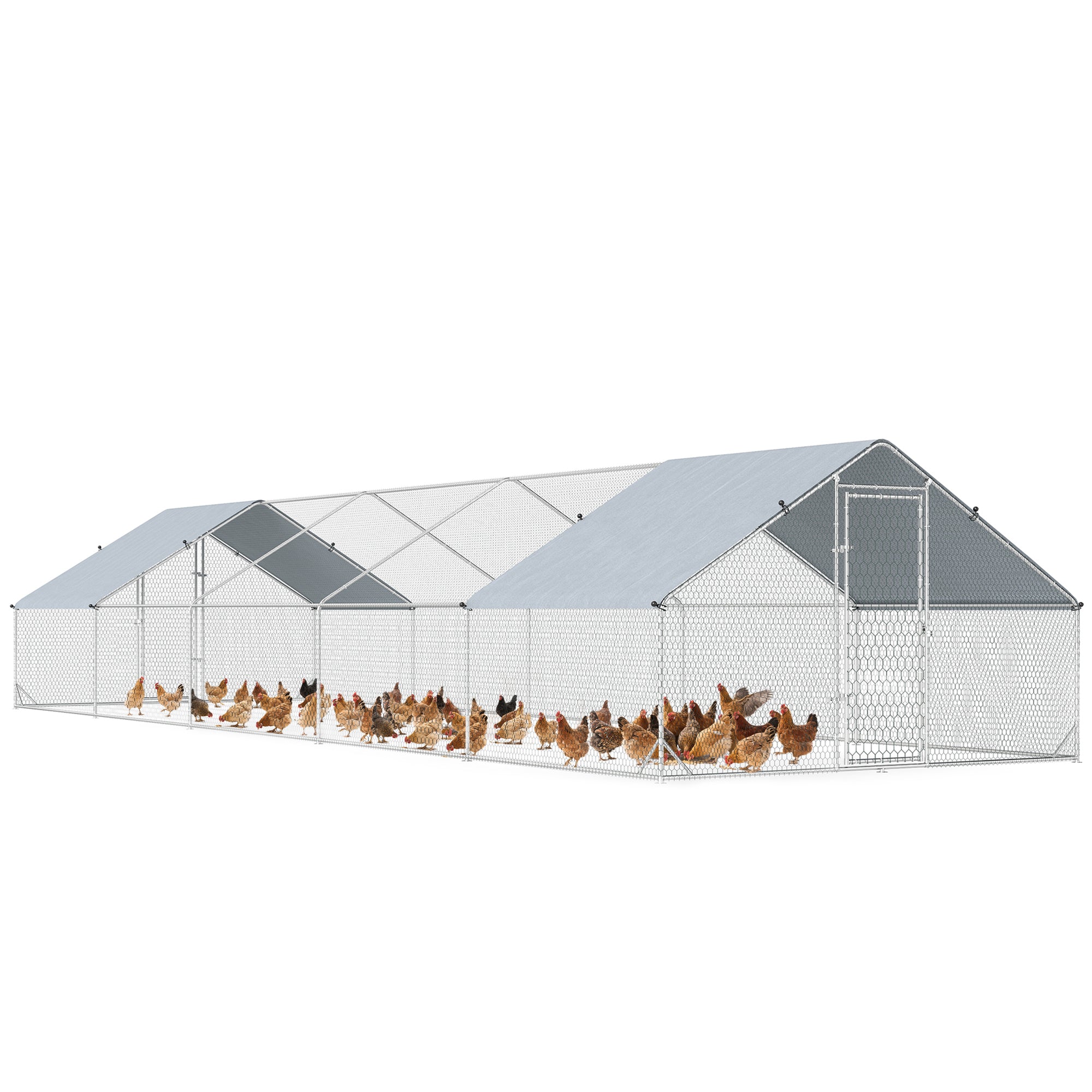 Large Chicken Coop Metal Chicken Run with Waterproof and Anti-UV Cover, Spire Shaped Walk in Fence Cage Hen House for 30-40 Hens, for Outdoor Yard Farm, 1" Tube Diameter, 33' x 10' x 6.4'