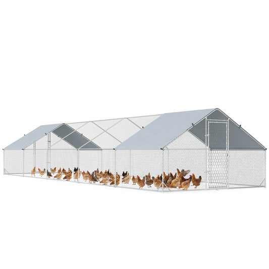 Large Chicken Coop Metal Chicken Run with Waterproof and Anti-UV Cover, Spire Shaped Walk in Fence Cage Hen House for 30-40 Hens, for Outdoor Yard Farm, 1" Tube Diameter, 33' x 10' x 6.4'