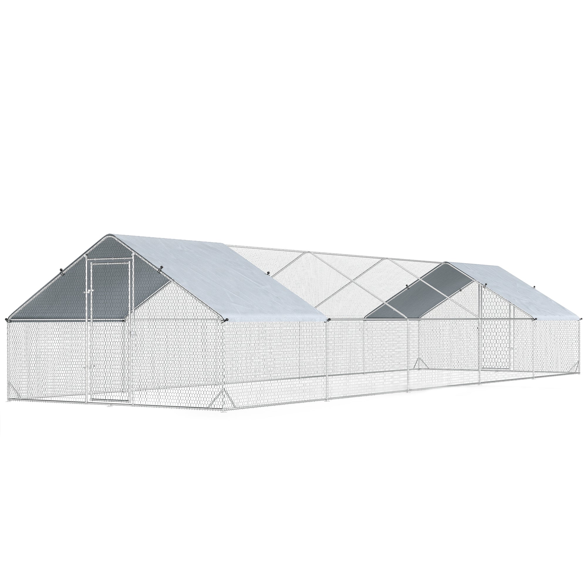Large Chicken Coop Metal Chicken Run with Waterproof and Anti-UV Cover, Spire Shaped Walk in Fence Cage Hen House for 30-40 Hens, for Outdoor Yard Farm, 1" Tube Diameter, 33' x 10' x 6.4'