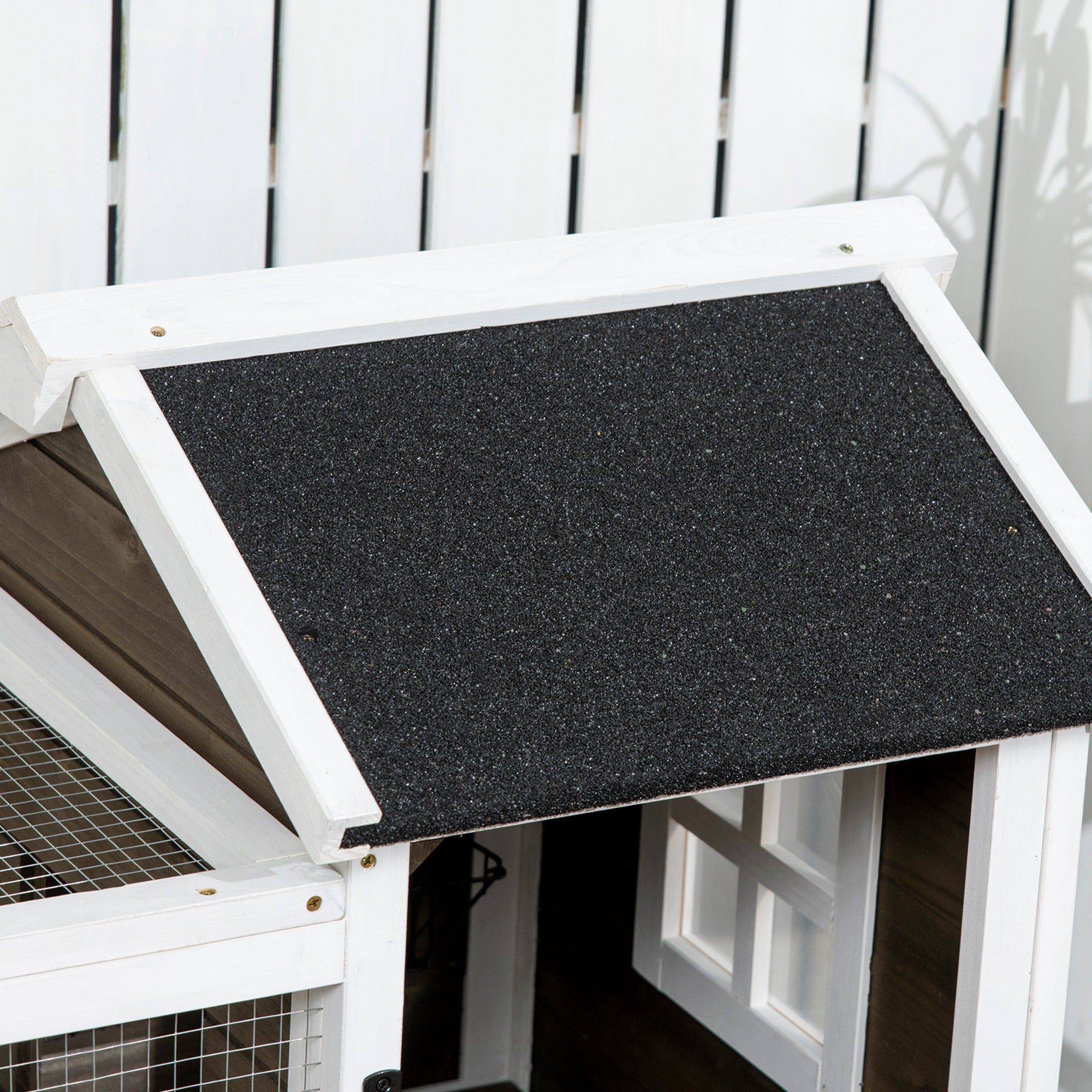 Indoor Rabbit Hutch with Wheels, Bunny Cage with Ramp, Run, Pull Out Tray, Suitable for Rabbit, Guinea Pig, Coffee