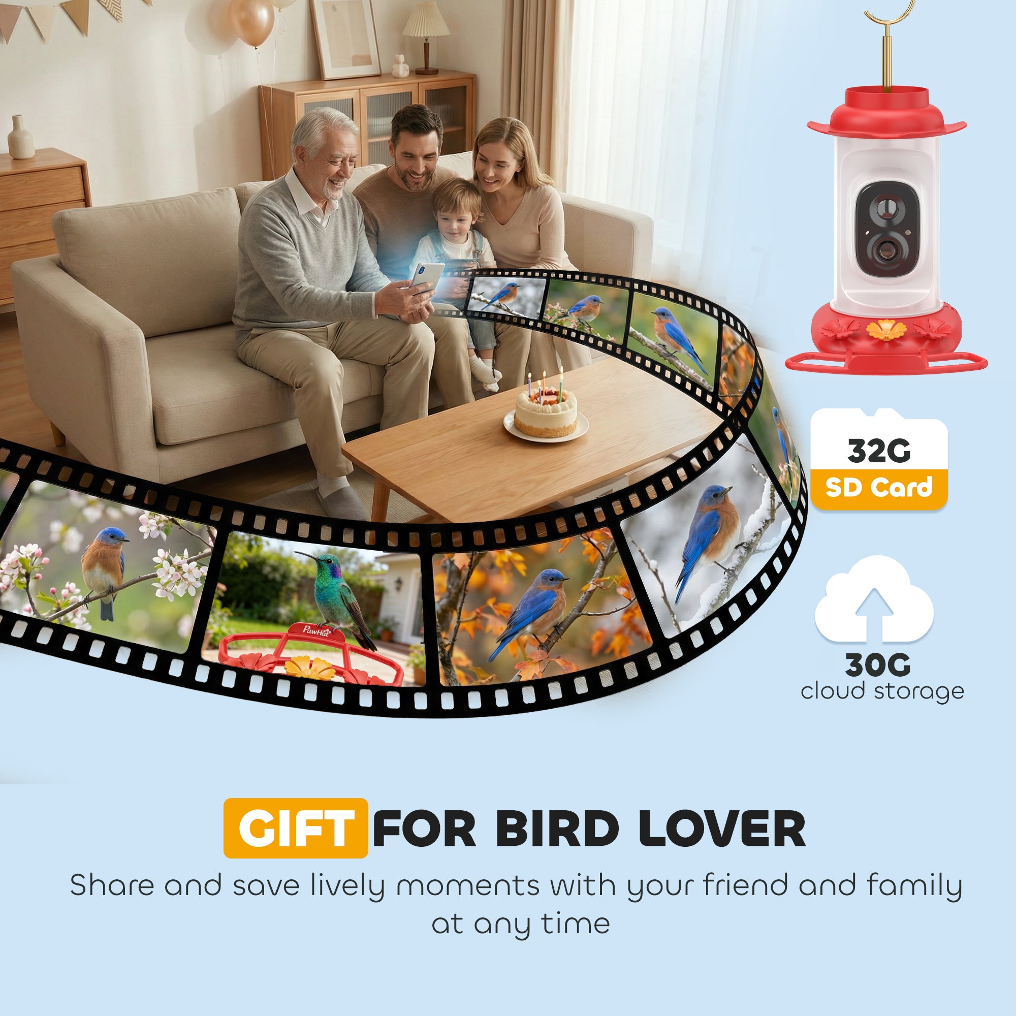Hummingbird Ｗater Feeder with Camera, AI Identify 16000+ Birds, 2K HD Live Video, 3W Solar, Bird Feeder Camera with Arrival Alerts, Capture Live Video, Gift for Enthusiast