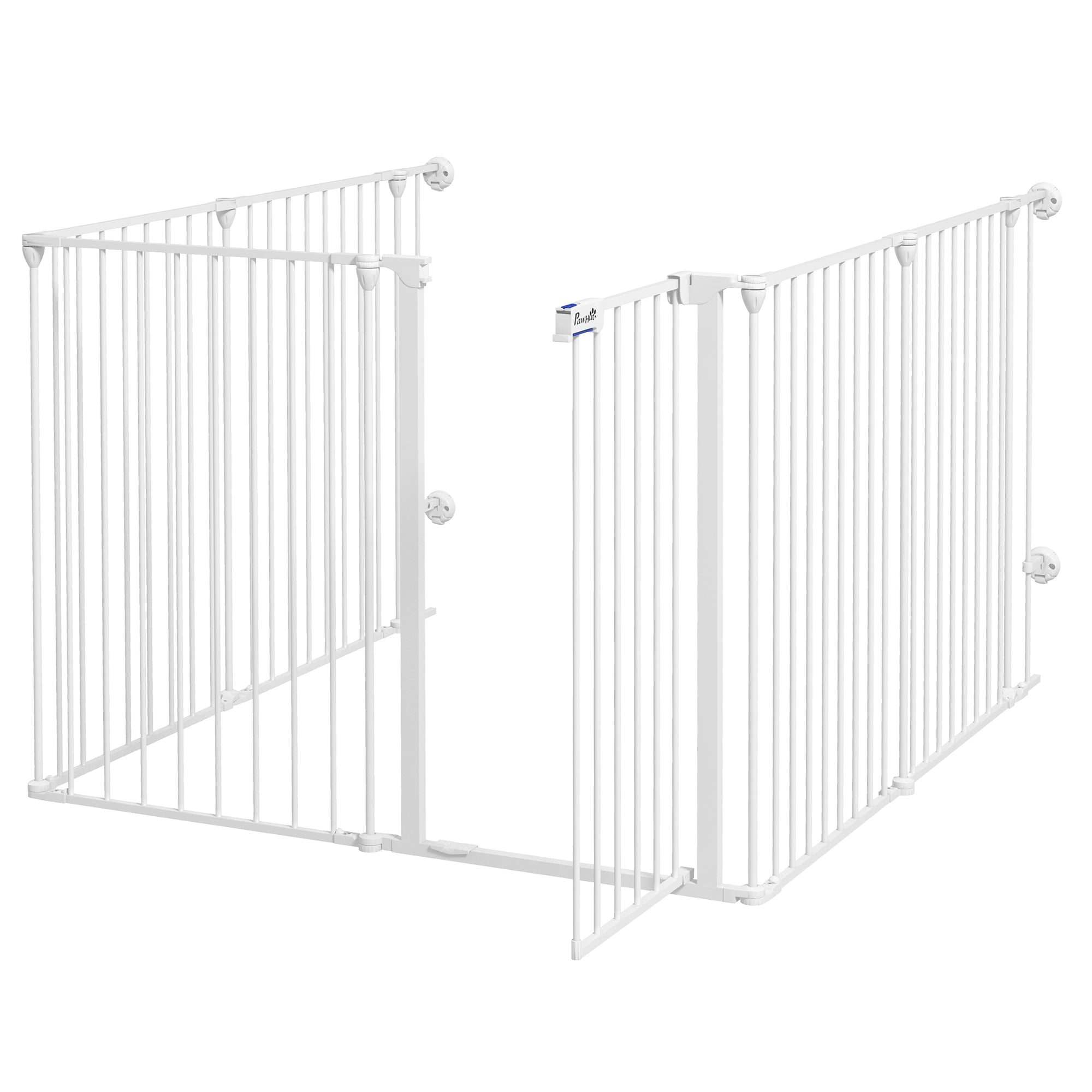2 in 1 Multifunctional Dog Pen, Safety Pet Gate, 6 Panels Dog Playpen with Double-Locking Door, Foldable Dog Barrier for Medium Dogs, 90Hcm - White