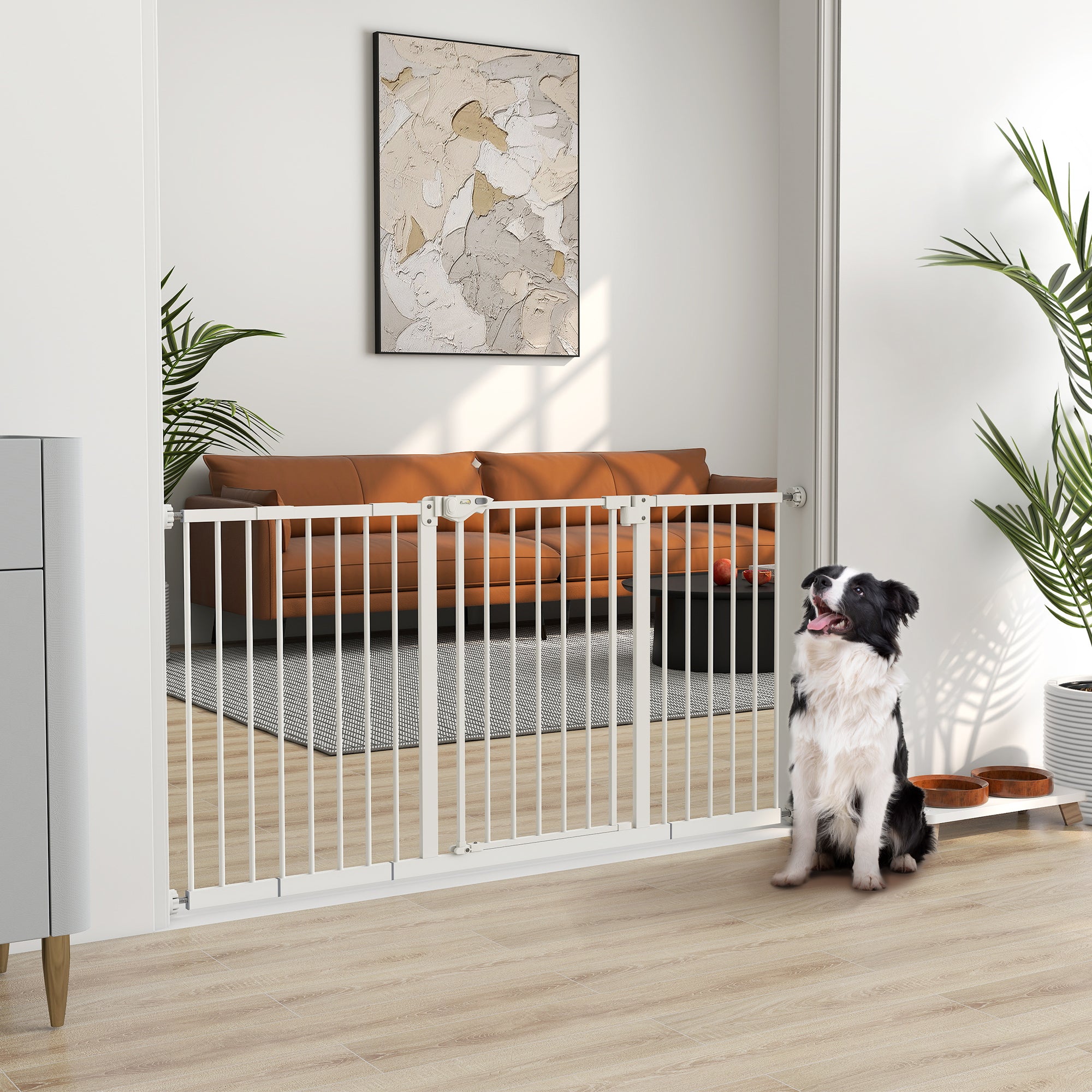 Dog Gate Stair Gate Pressure Fit Pets Barrier Auto Close for Doorway Hallway, 74-148cm Wide Adjustable, White