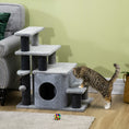 Load image into Gallery viewer, Dog Steps for Bed, 4 Step Pet Stairs with Cat House, Detachable Cover, Jute Scratching Post, Cat Climb ladder for Sofa w/ Hanging Balls  - Grey
