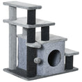 Load image into Gallery viewer, Dog Steps for Bed, 4 Step Pet Stairs with Cat House, Detachable Cover, Jute Scratching Post, Cat Climb ladder for Sofa w/ Hanging Balls  - Grey
