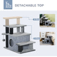 Load image into Gallery viewer, Dog Steps for Bed, 4 Step Pet Stairs with Cat House, Detachable Cover, Jute Scratching Post, Cat Climb ladder for Sofa w/ Hanging Balls  - Grey

