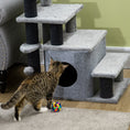 Load image into Gallery viewer, Dog Steps for Bed, 4 Step Pet Stairs with Cat House, Detachable Cover, Jute Scratching Post, Cat Climb ladder for Sofa w/ Hanging Balls  - Grey
