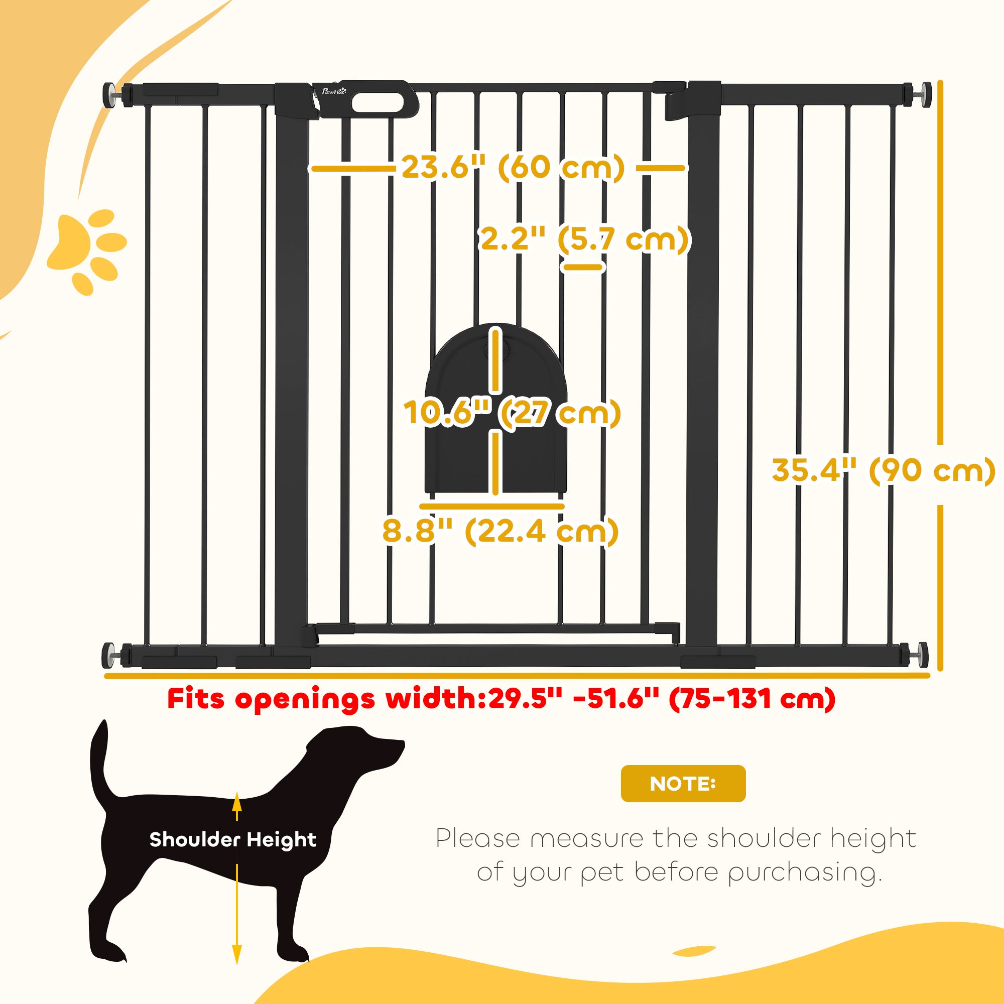 30"-52" Extra Wide Pet Gate with Small Door, 35"H Dog Gate with Safety Gate Barrier, Stair Pressure Fit, Auto Close, Double Locking, for Doorways, Hallways, White