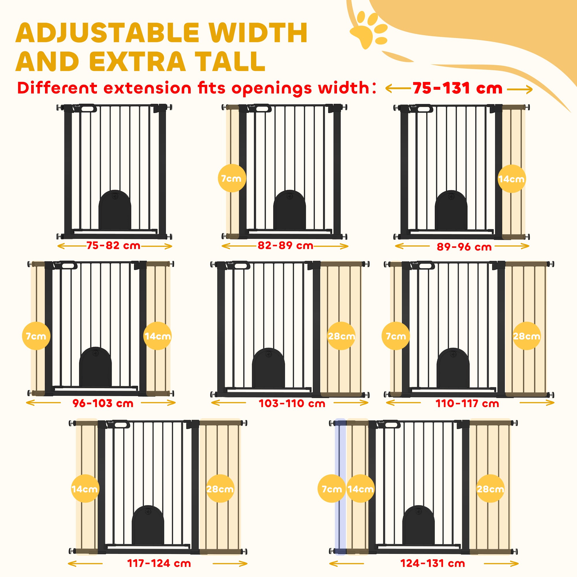 30"-52" Extra Wide Pet Gate with Small Door, 35"H Dog Gate with Safety Gate Barrier, Stair Pressure Fit, Auto Close, Double Locking, for Doorways, Hallways, White