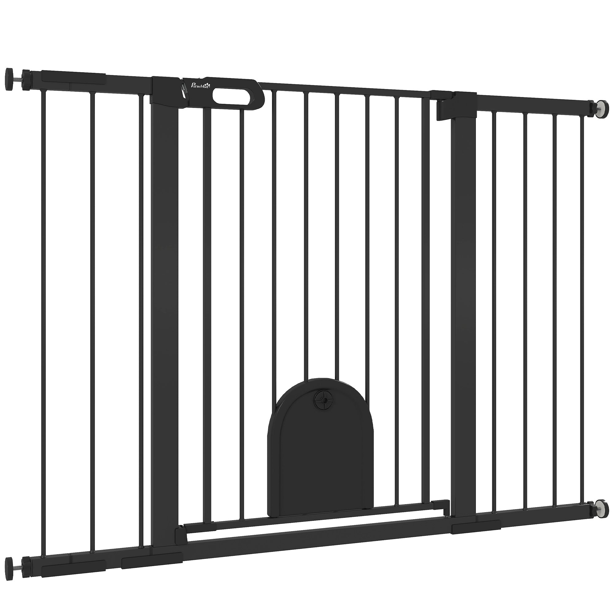 30"-52" Extra Wide Pet Gate with Small Door, 35"H Dog Gate with Safety Gate Barrier, Stair Pressure Fit, Auto Close, Double Locking, for Doorways, Hallways, White