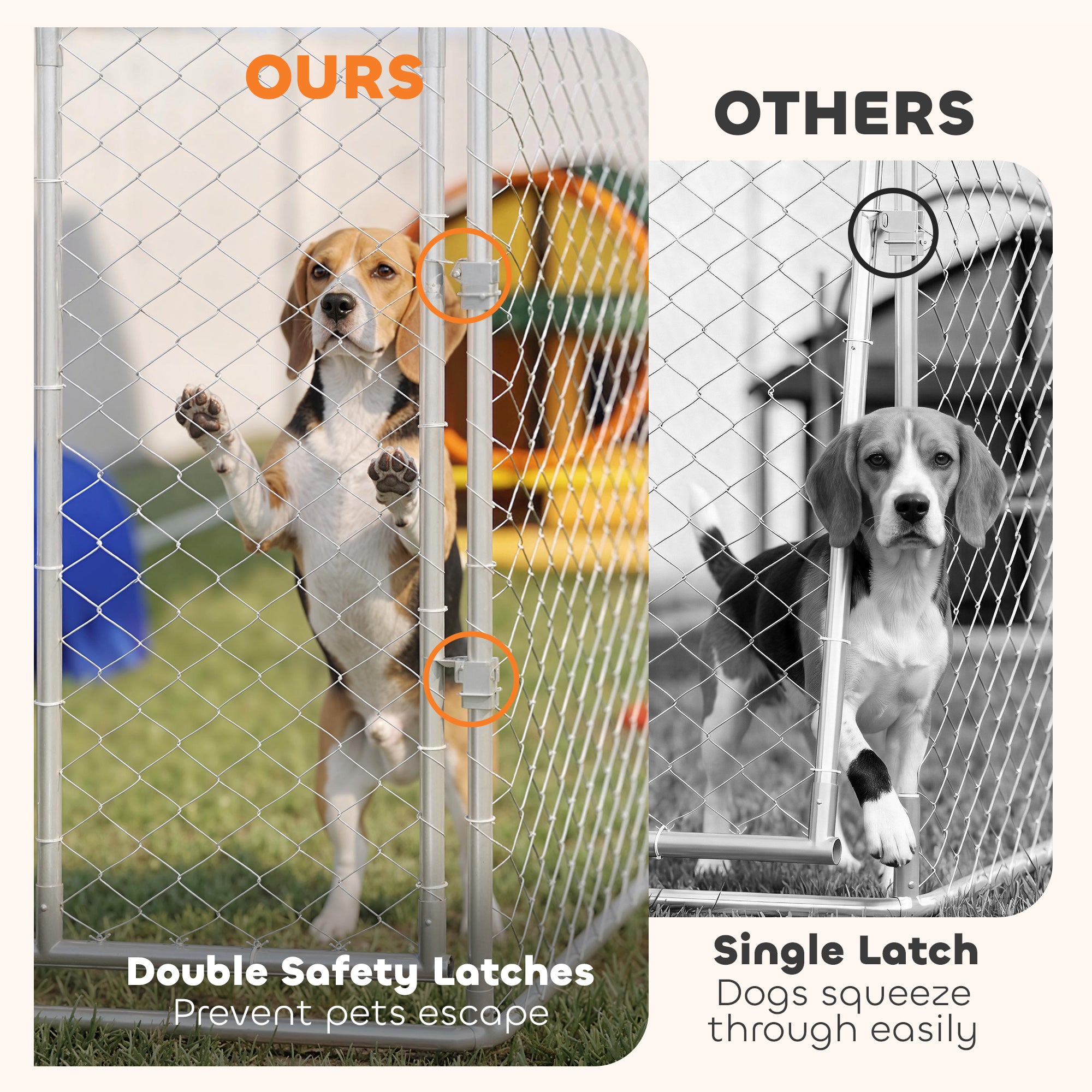 Outdoor Dog Kennel Dog Run with Waterproof, UV Resistant Cover, Dual Lock and Flexible Door for Small and Medium Sized Dogs, Chickens, Ducks, 7.5' x 7.5' x 5.6', Silver
