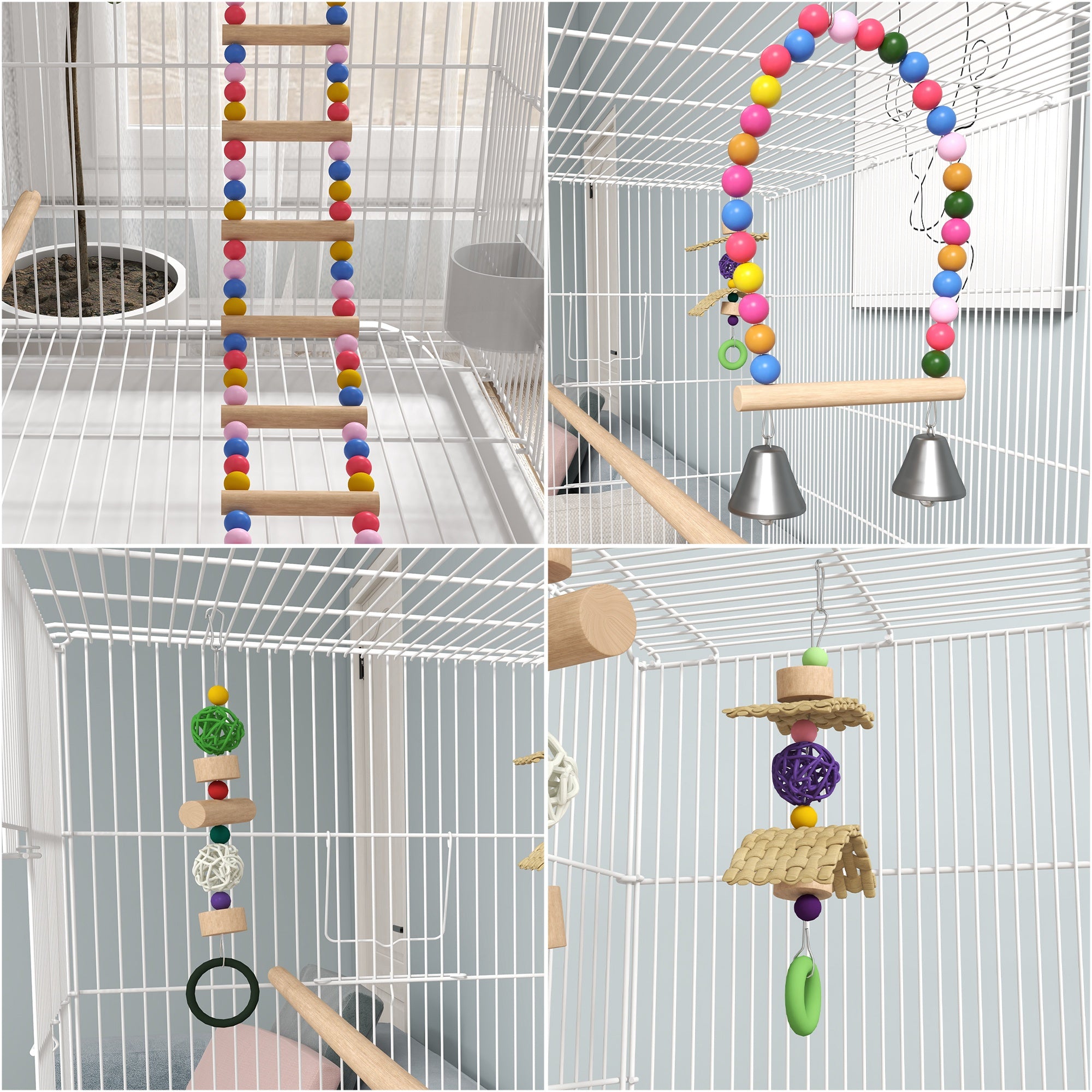 52" Bird Cage for Budgies Cockatiels Canaries Lovebirds Finches with Rolling Stand, Toys, Removable Tray, Storage Shelf, White