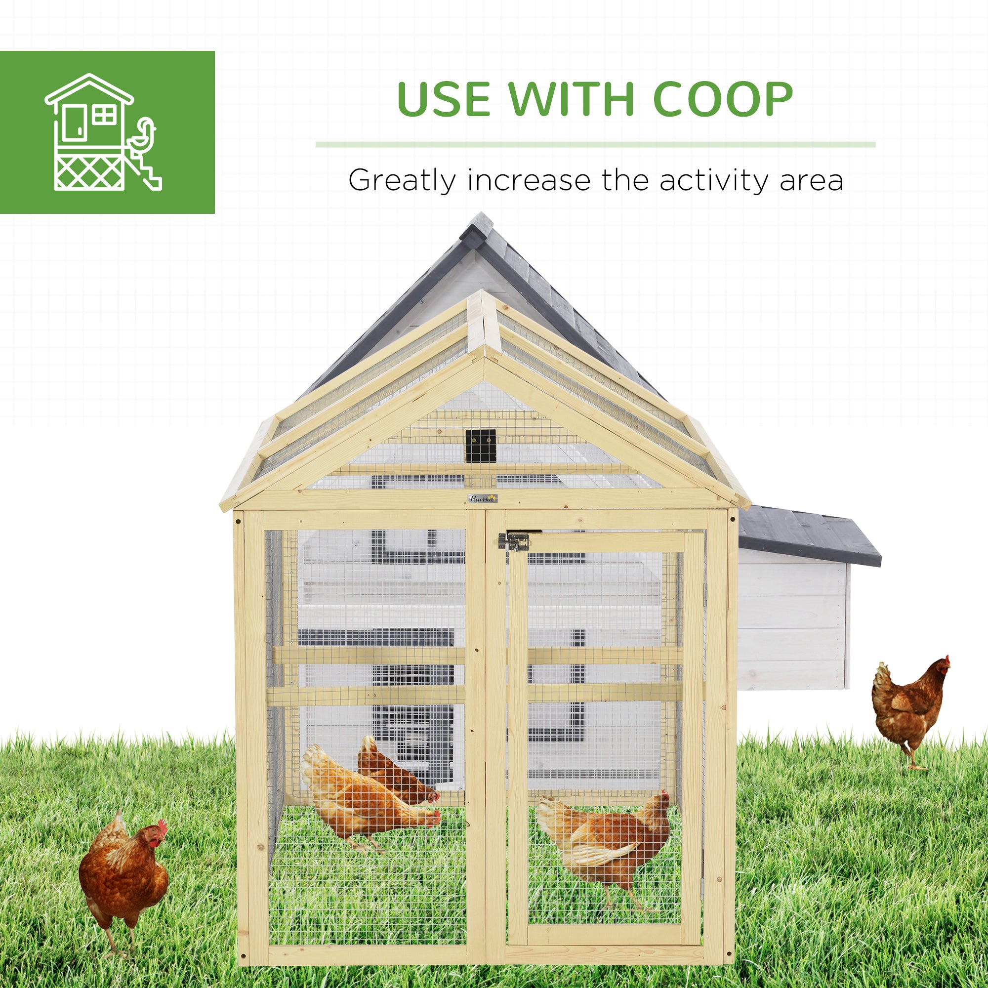 Chicken Run, Wooden Large Chicken Coop with 3 Perches and 2 Doors, Outdoor Poultry Cage for Backyard, Farm, for 1-3 Poultry, Rabbits, Ducks, 55" x 35" x 42"