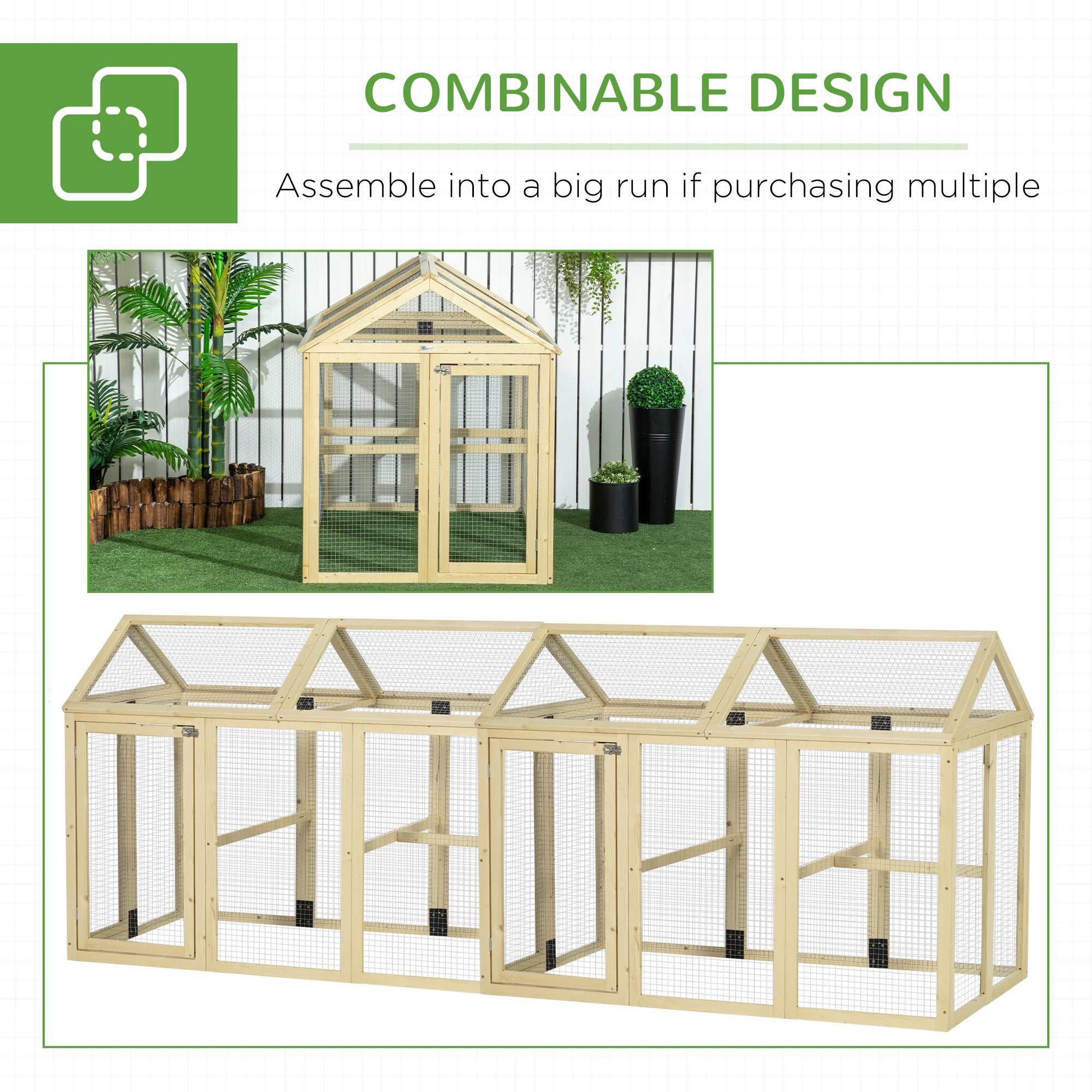 Chicken Run, Wooden Large Chicken Coop with 3 Perches and 2 Doors, Outdoor Poultry Cage for Backyard, Farm, for 1-3 Poultry, Rabbits, Ducks, 55" x 35" x 42"