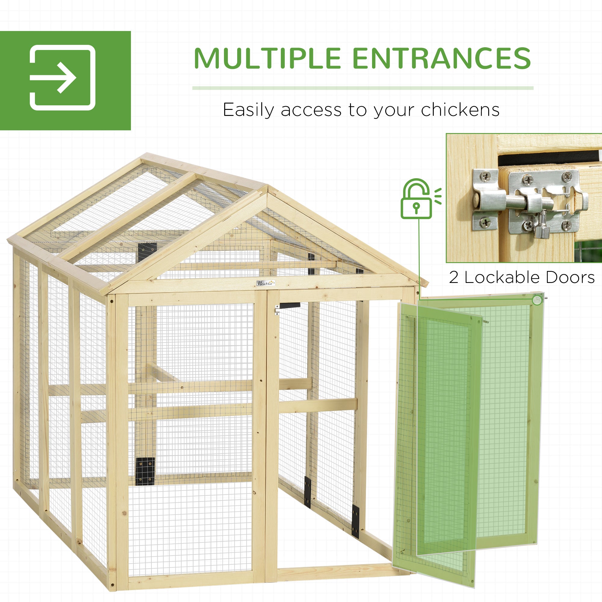 Chicken Run, Wooden Large Chicken Coop with 3 Perches and 2 Doors, Outdoor Poultry Cage for Backyard, Farm, for 1-3 Poultry, Rabbits, Ducks, 55" x 35" x 42"