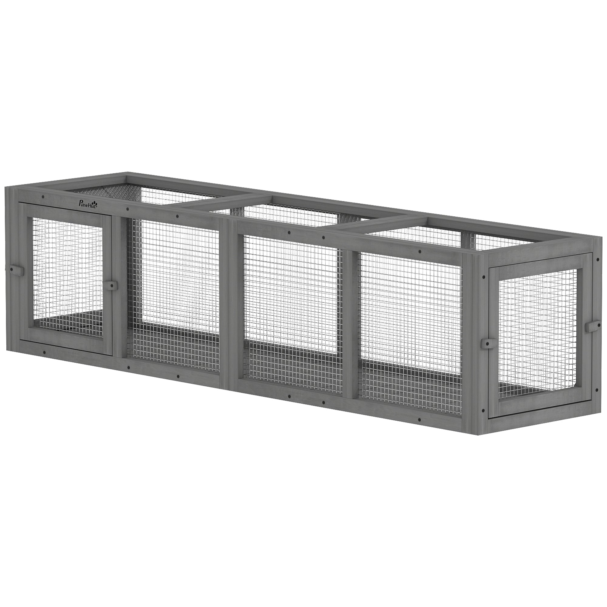 Outdoor Cat Tunnel, 59" Wooden Play Cat Enclosure, Extendable Pet Run with 3 Doors, for Indoor and Outdoor Use, for Kitty, Puppy, Gray