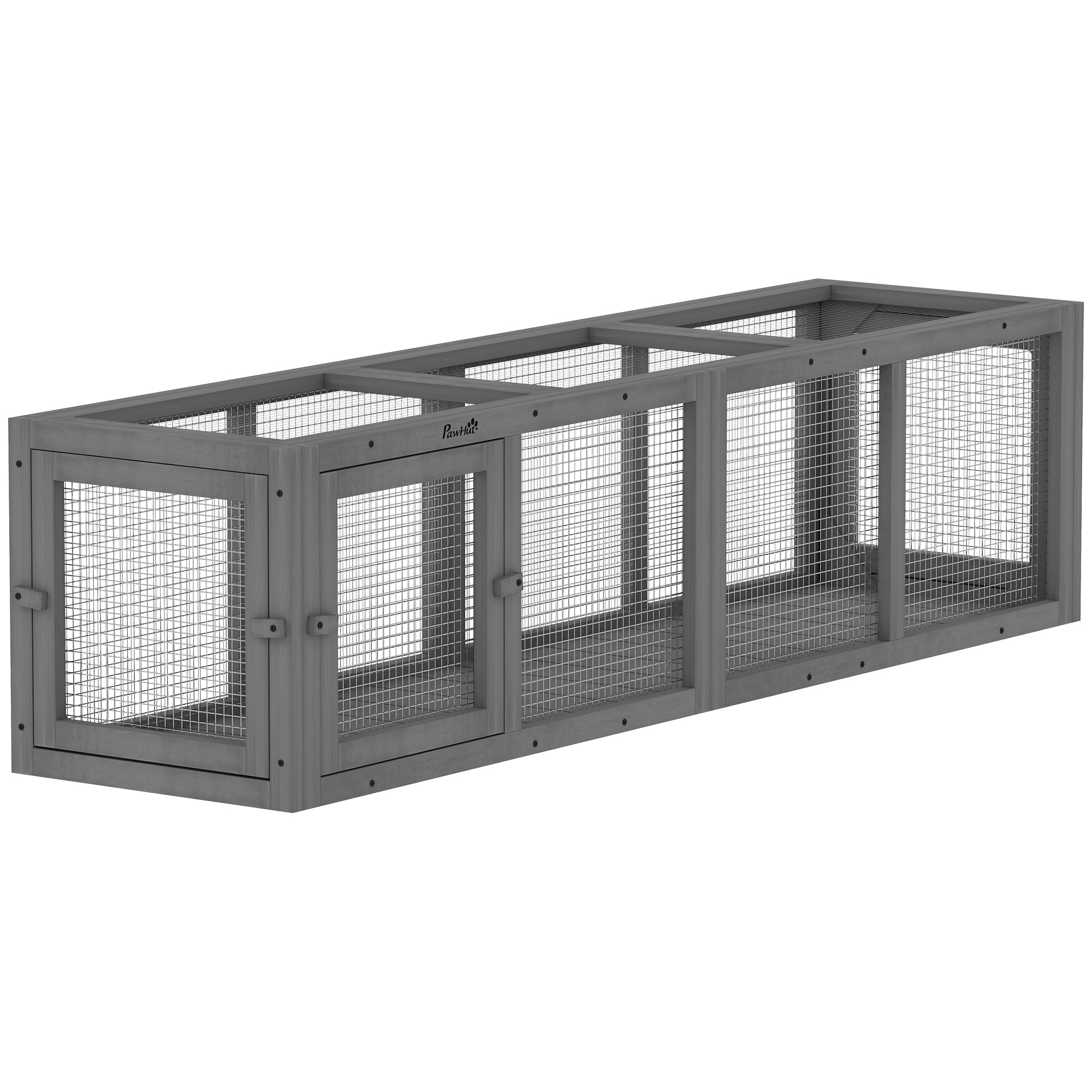 Outdoor Cat Tunnel, 59" Wooden Play Cat Enclosure, Extendable Pet Run with 3 Doors, for Indoor and Outdoor Use, for Kitty, Puppy, Gray