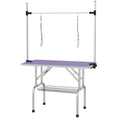 Charger l'image dans la visionneuse de la galerie, 43"L Dog Grooming Table, Pet Foldable Grooming Table with 8"- 32" Adjustable Arm, Two Nooses, Mesh Tray and Rubber Top for Large Medium Small Pets, Purple
