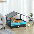 Load image into Gallery viewer, Elevated Rattan Dog House Outdoor with Canopy, Extendable Wicker Dog Bed with Water-Resistant Cushion, for Small and Medium Dogs Blue
