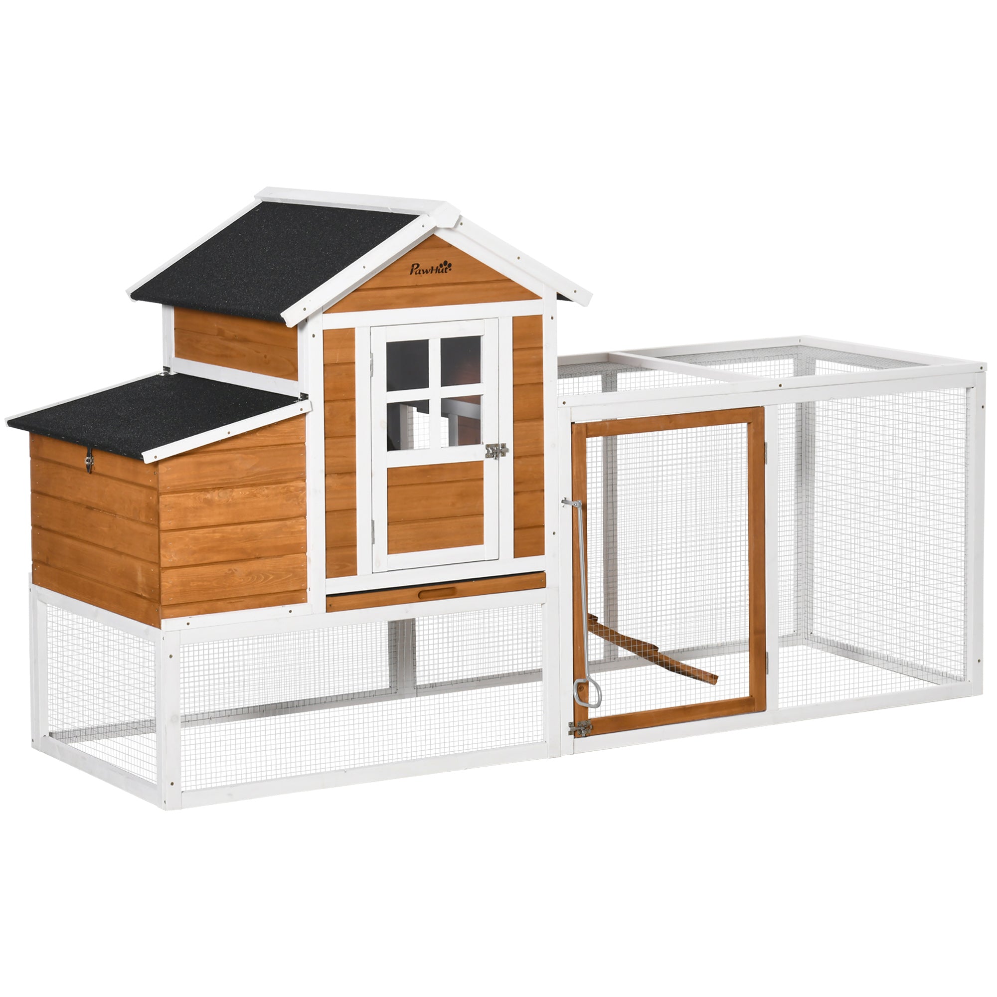 Chicken Coop, 76"L Weatherproof Wooden Chicken Run with Nesting Box, Tray, Ramp and Perches, Poultry Cage for Outdoor, Backyard, for 2–4 Hens, Rabbits, Ducks, Orange
