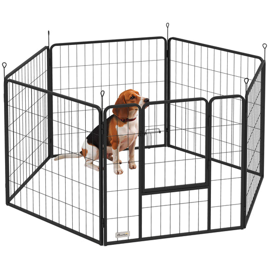 Dog Playpen, Wide 31.5"W Heavy-Duty Metal Puppy Play Pen, Pet Exercise Fences for Outside and Indoor, DIY Design with Door for Medium Dogs, 6 Panels, 31.5"H