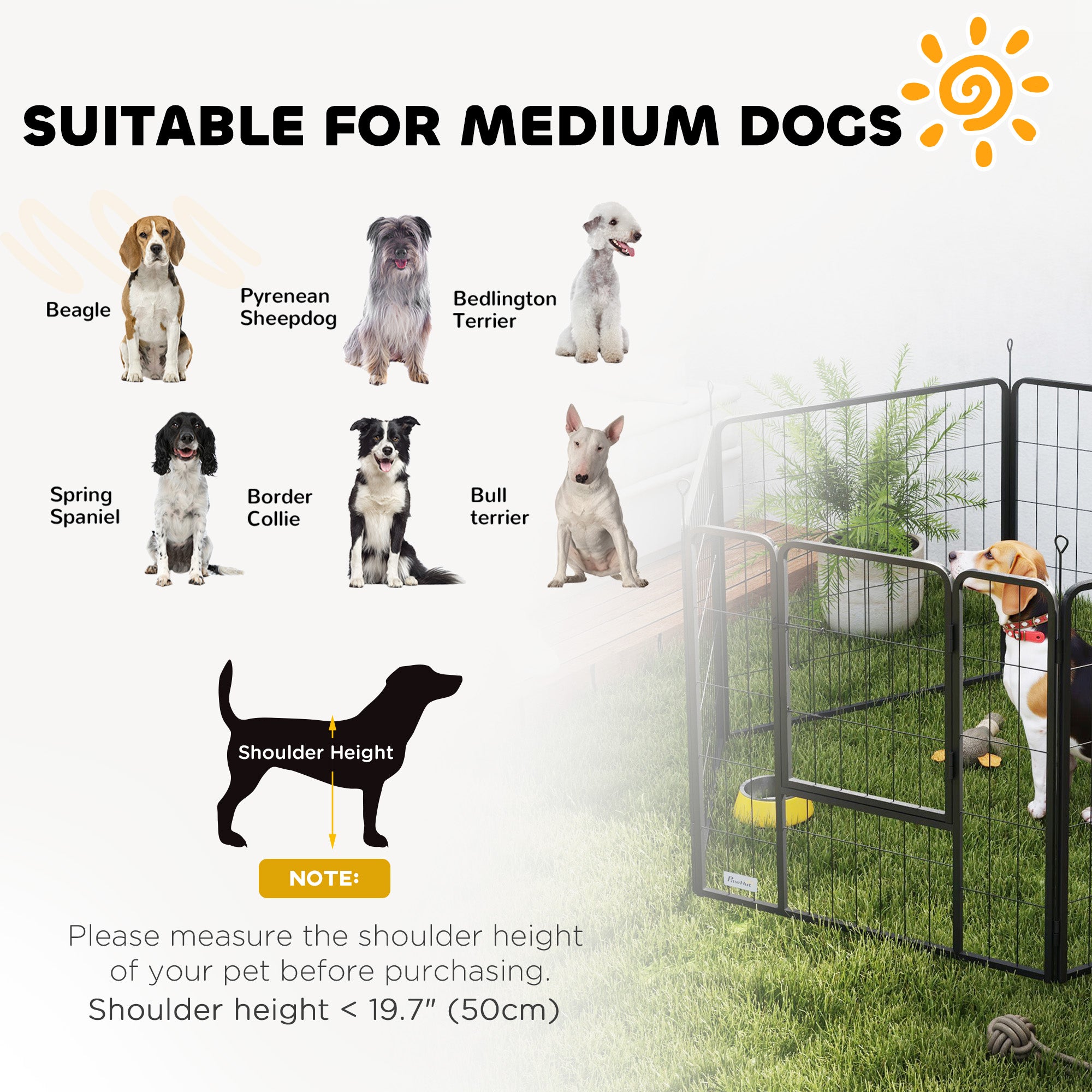 Dog Playpen, Wide 31.5"W Heavy-Duty Metal Puppy Play Pen, Pet Exercise Fences for Outside and Indoor, DIY Design with Door for Medium Dogs, 6 Panels, 31.5"H