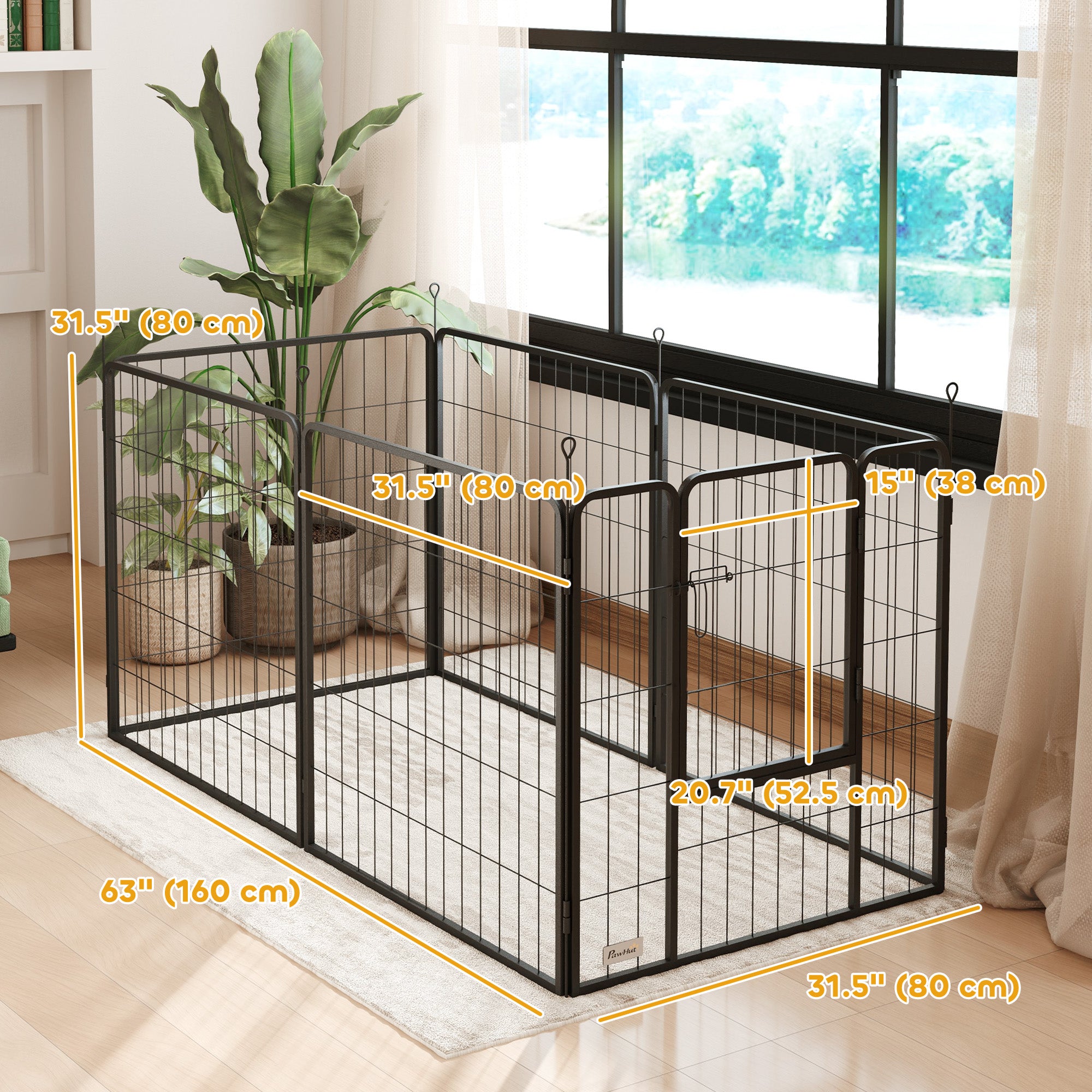 Dog Playpen, Wide 31.5"W Heavy-Duty Metal Puppy Play Pen, Pet Exercise Fences for Outside and Indoor, DIY Design with Door for Medium Dogs, 6 Panels, 31.5"H