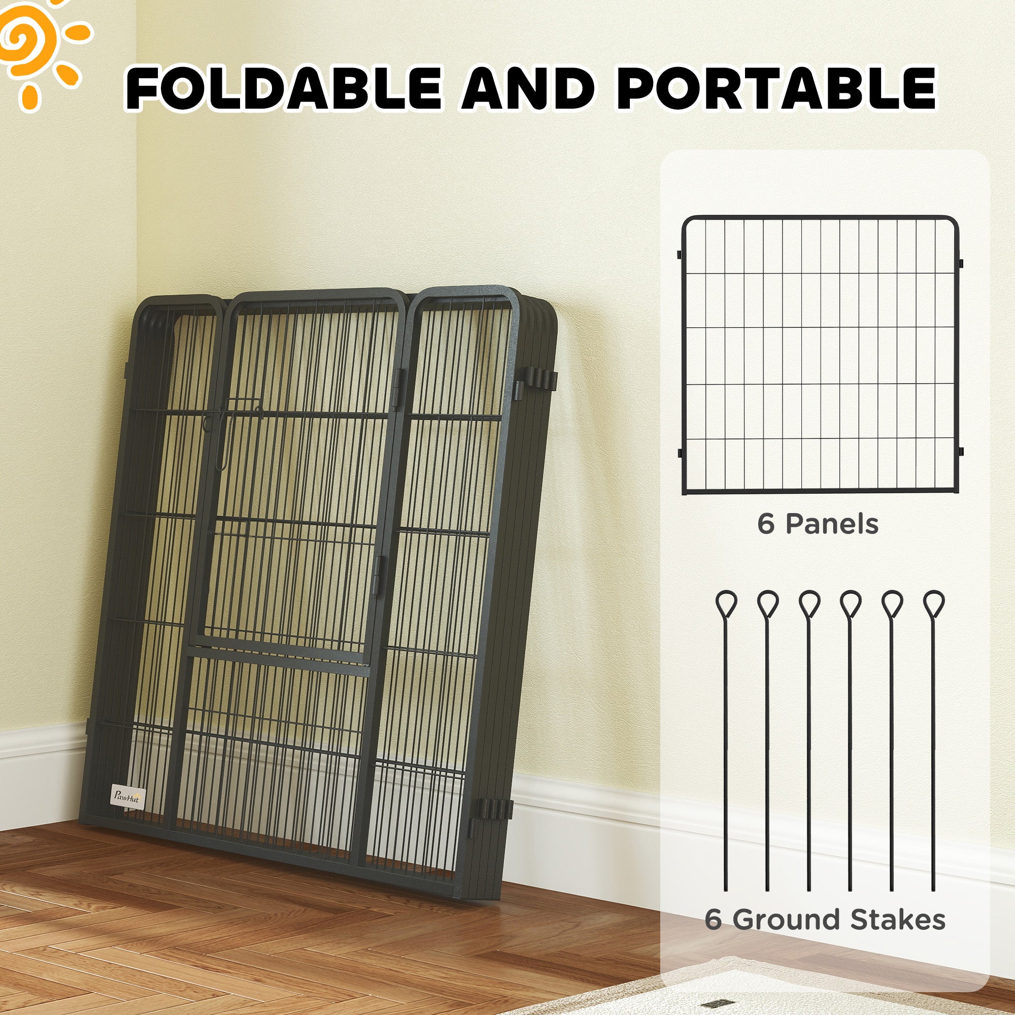 Dog Playpen, Wide 31.5"W Heavy-Duty Metal Puppy Play Pen, Pet Exercise Fences for Outside and Indoor, DIY Design with Door for Medium Dogs, 6 Panels, 31.5"H