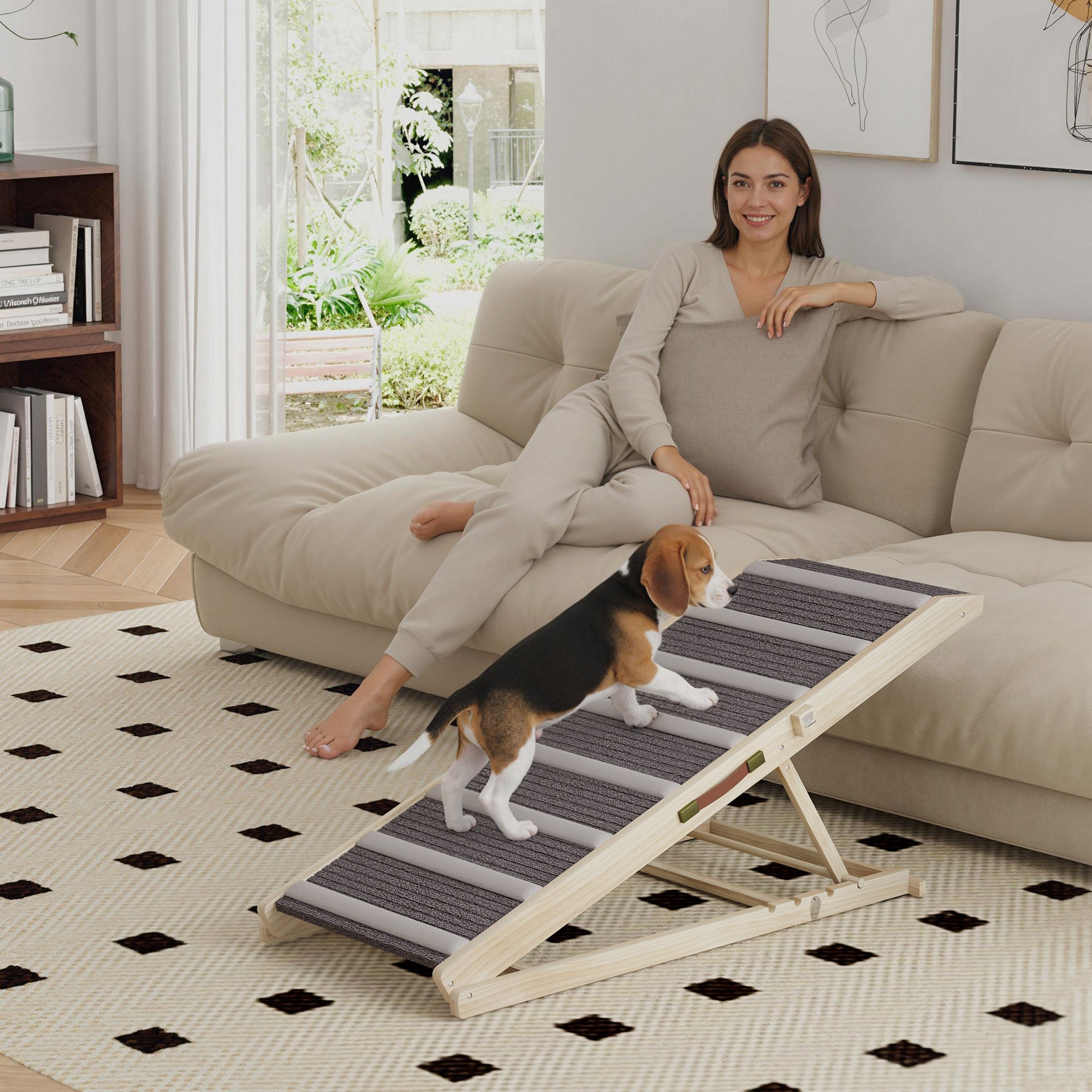 Dog Ramp for Couch, Foldable Pet Ramp for Small to Large Dog, 4 Adjustable Height from 16" to 23.5", Pet Steps with Non-Slip Carpet for Bed and Sofa