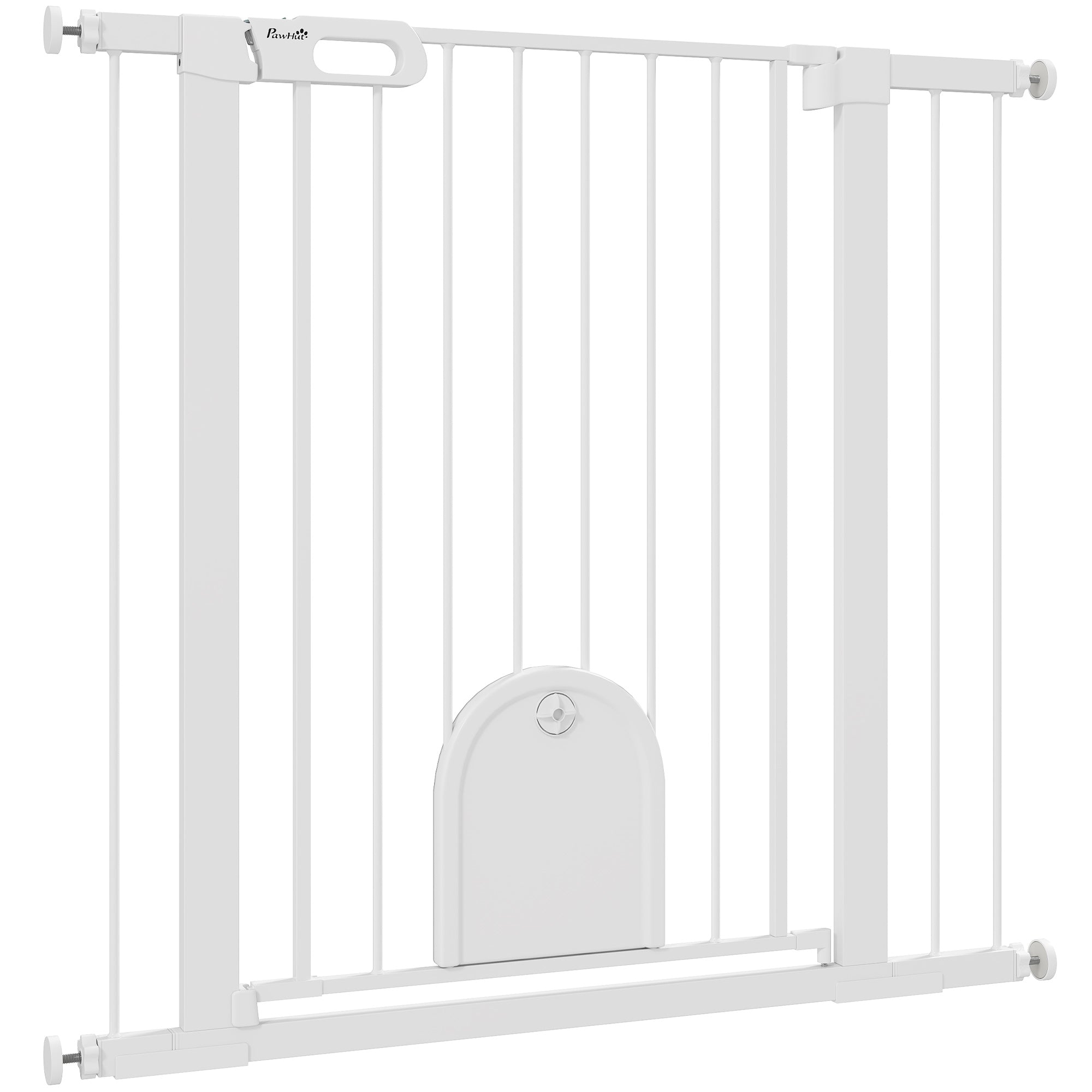 30"-41" Extra Wide Pet Gate with Small Door, 35"H Dog Gate with Safety Gate Barrier, Stair Pressure Fit, Auto Close, Double Locking, for Doorways, Hallways, White