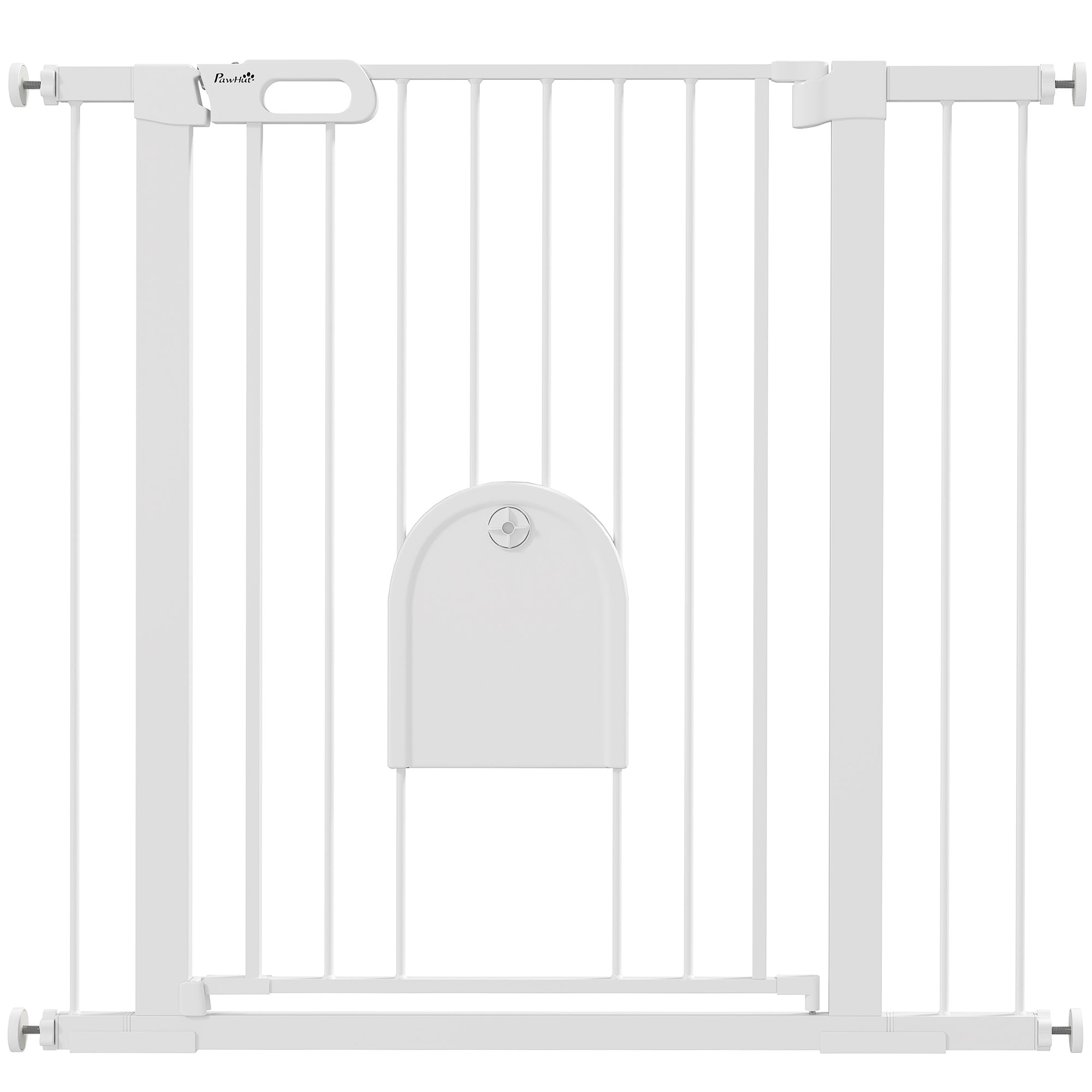 30"-41" Extra Wide Pet Gate with Small Door, 35"H Dog Gate with Safety Gate Barrier, Stair Pressure Fit, Auto Close, Double Locking, for Doorways, Hallways, White