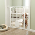 Load image into Gallery viewer, 30"-41" Extra Wide Pet Gate with Small Door, 35"H Dog Gate with Safety Gate Barrier, Stair Pressure Fit, Auto Close, Double Locking, for Doorways, Hallways, White
