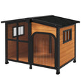 Load image into Gallery viewer, Wooden Dog Kennel, Elevated Dog house with Removable Floor, Asphalt  and Openable Roof, Large Window, Outdoor Pet House Shelter for Large Dogs, Yellow

