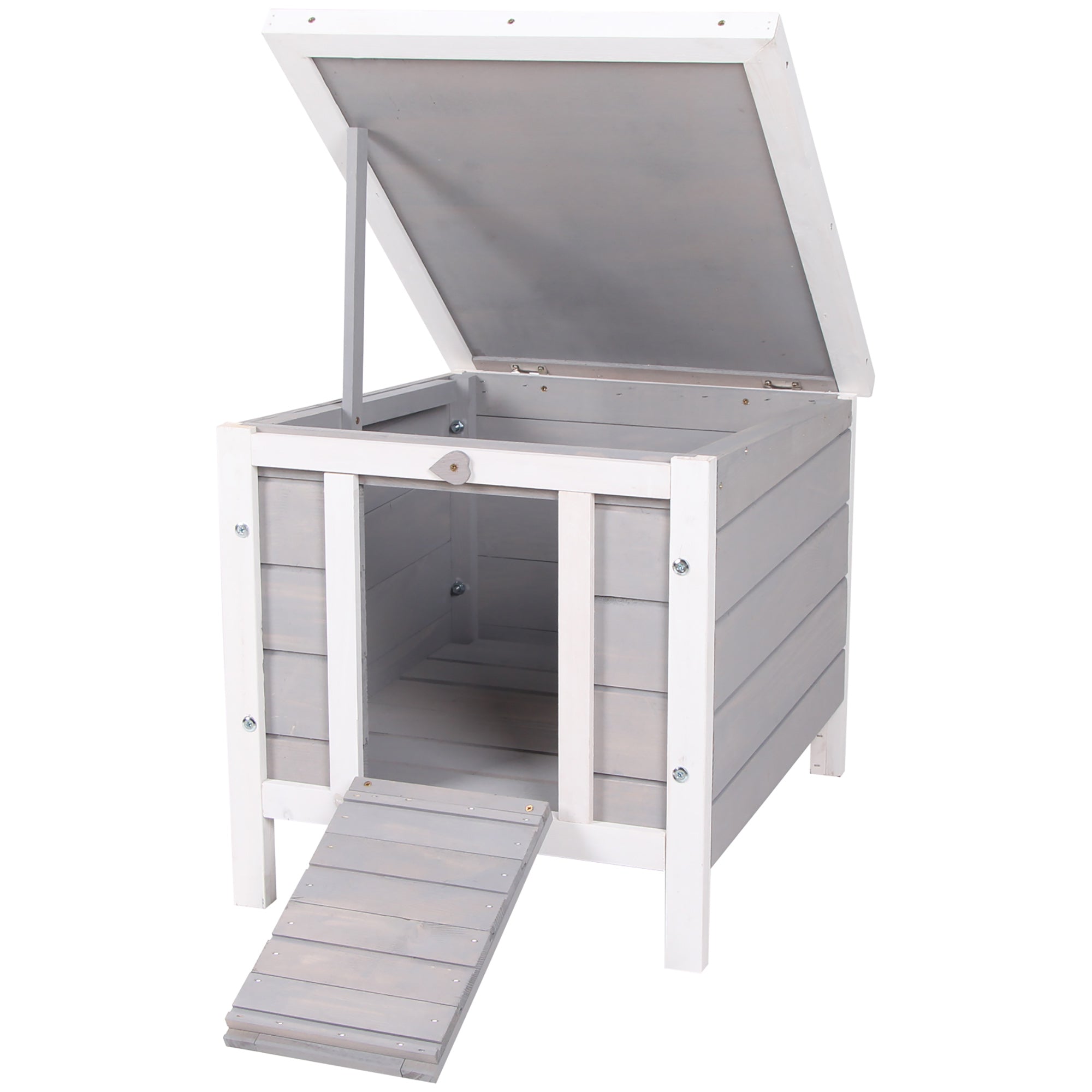 Small Wooden Rabbit Hutch Bunny Cage Guinea Pig Cage Duck House Dog House with Openable & Waterproof Roof, for Rabbits, Chickens, Ducks, Gray
