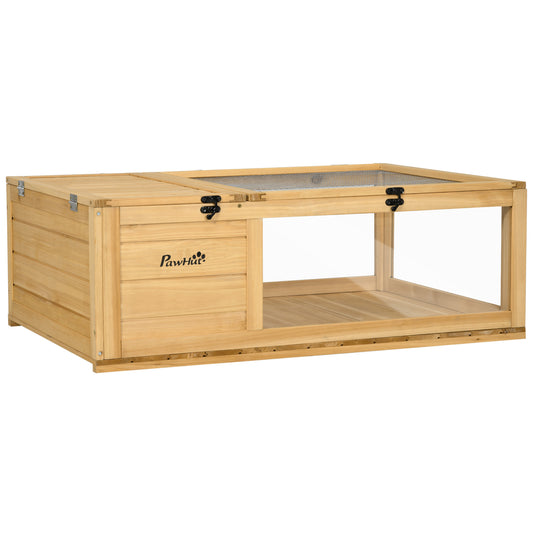 Tortoise House with Mesh Roof, Small Reptile Wooden House, Tortoise Enclosure with Removable Side Panel, for Indoor - Light Yellow