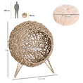 Load image into Gallery viewer, Wicker Cat House, Rattan Elevated Cat Bed with Three Tripod Legs, Ball-Shaped Cat Basket with Cushion - Natural Wood Finish
