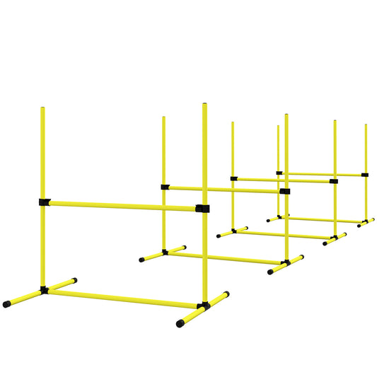 Dog Agility Equipment Training Height Adjustable Jumps Hurdle 4 Pieces with Carrying Bag for Outdoor, Yellow