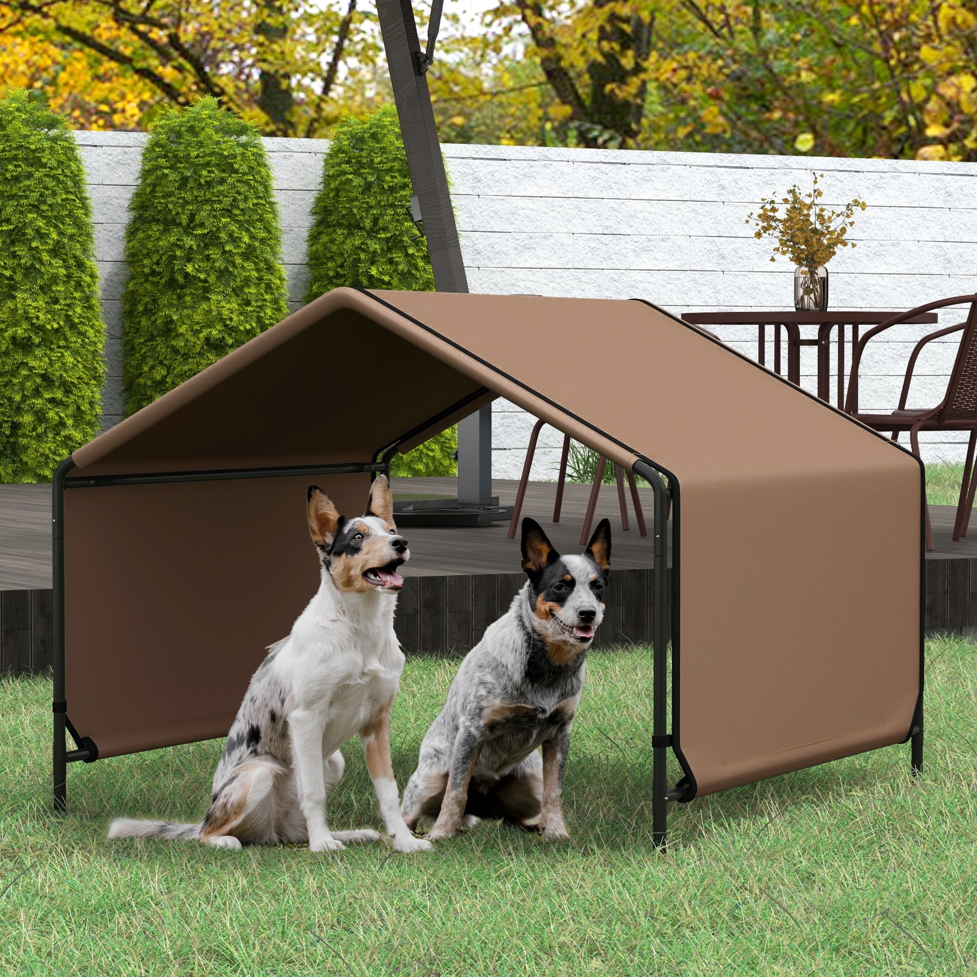 dog tent outdoor Portable Water-Resistant Shade with Stakes for Patio Brown Size:18' x 40' Top Ten Glossy Block kuppel 12 lbs Packed Dimensions