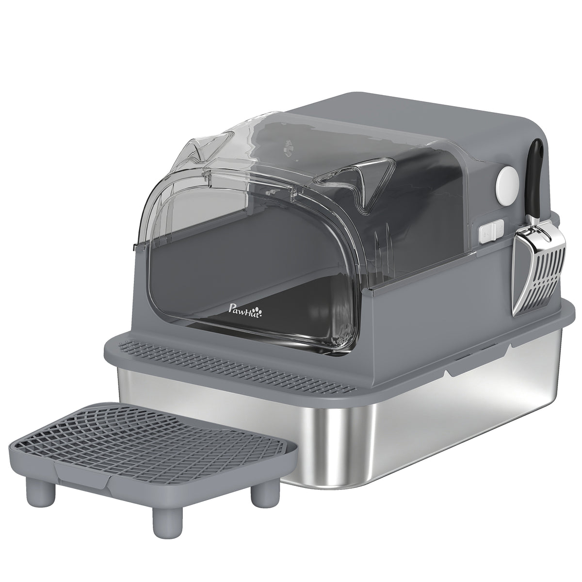 Stainless Steel Cat Litter Box with Flip Lid, XXL Enclosed Litter Box, High Sided, Step, Metal Scoop, 2 Deodorizing Bags, Easy Clean, Anti-Leak, Odor Control, for Multi & Big Cats, 28"x20"x18"