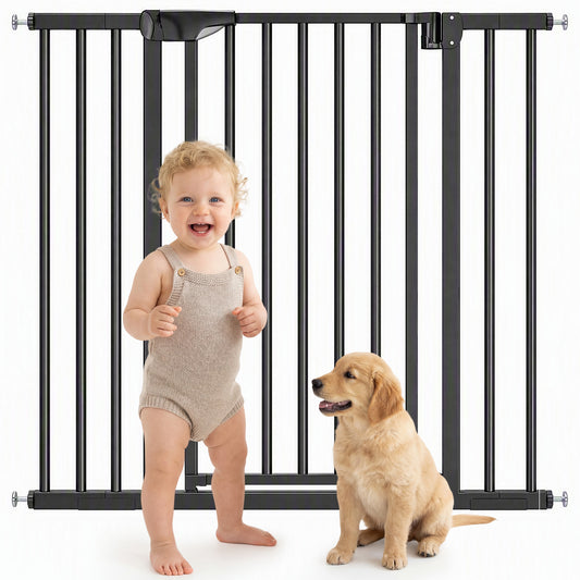 Baby Gate, 30"-32", 33"-35", 35"-37", 38"-40"W Pet Gate with Auto-Close, Two-Way Open, Pressure Mounted for Stair, Doorways and Hallways, 36"H, Black