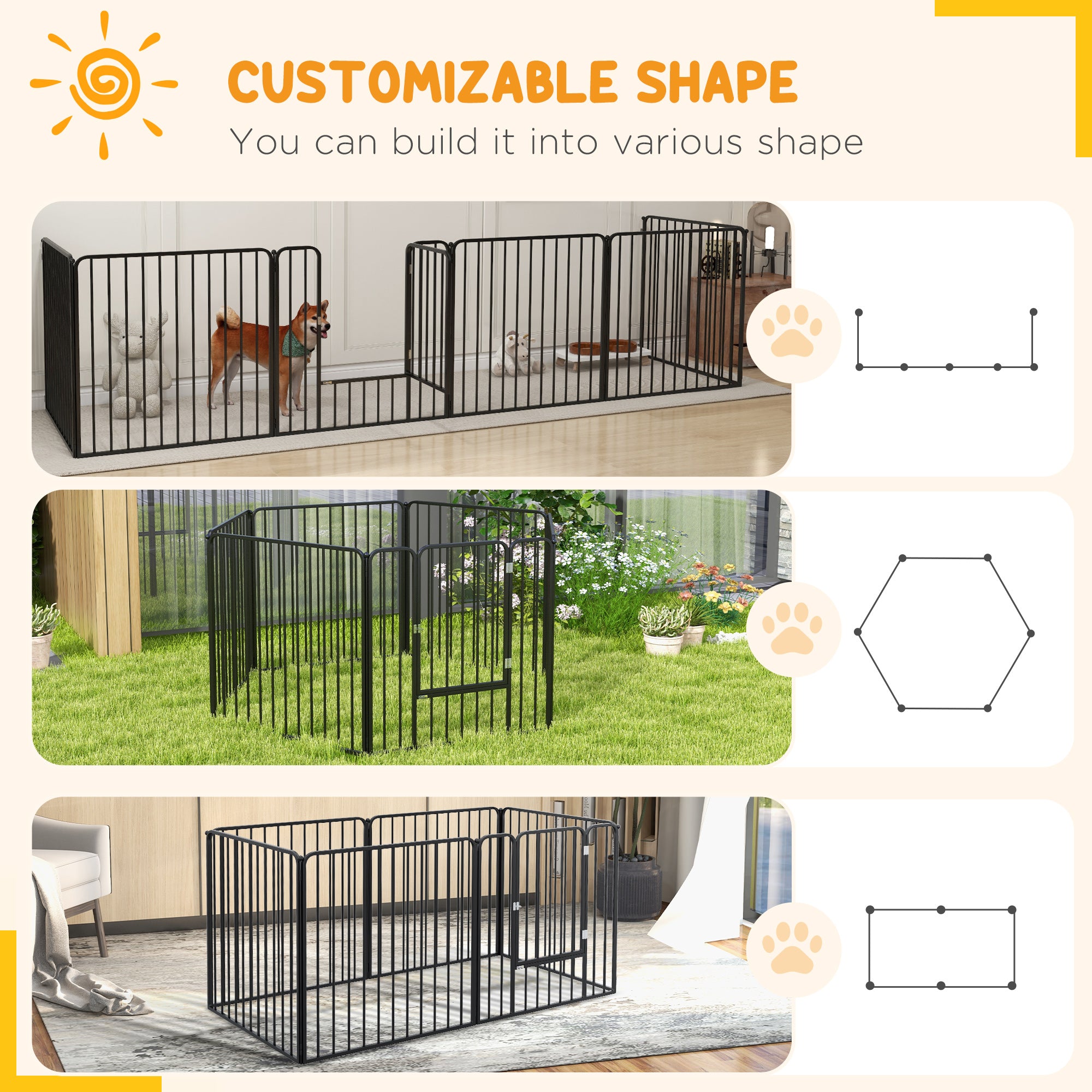 Heavy Duty Dog Playpen, Steel Dog Pen with Door, Pet Exercise Fence, Outdoor Indoor DIY Design for Small and Medium Dogs, 31.5" Height, 6 Panels